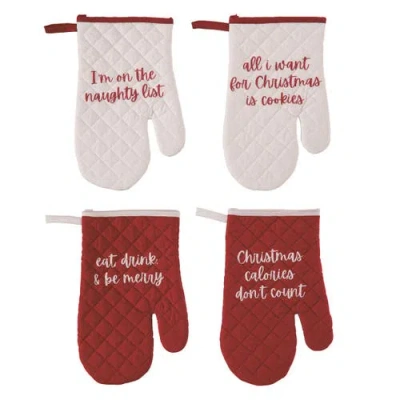 Transpac Quilted Christmas Oven Mitt Set Of 4 Home Decorations In Red