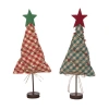 Transpac Red And Green Check Tree Set Of 2 Decorative Sculptures For Christmas In Green
