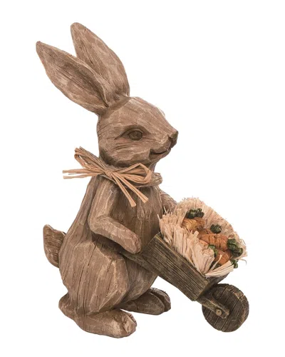 Transpac Resin 9in Brown Spring Carved Bunny With Carrot In Wheelbarrow Figurine