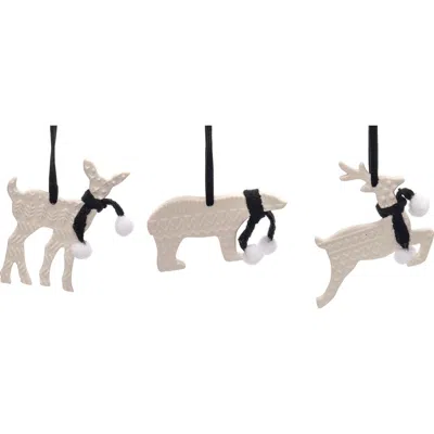 Transpac Resin Black Scarf Animal Ornament Set Of 3 Christmas Decor In White
