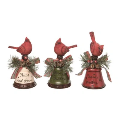 Transpac Resin Cardinal And Bell Figurine Set Of 3 Colorful Birds In Red