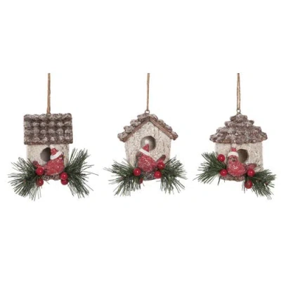 Transpac Resin Cardinal Bird House Ornament Set Of Three Home Decor In Multi