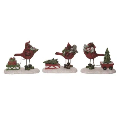 Transpac Resin Cardinal Carting Tree Set Of 3 Christmas Decorations In Multi