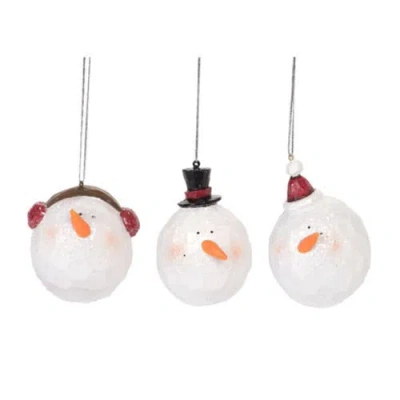 Transpac Resin Carved Snowman Head Ornament Set Of 3 Christmas Decor In Multi