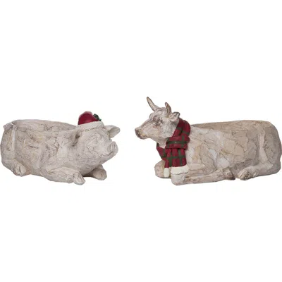Transpac Resin Christmas Pig Cow Container Set Of 2 Home Decorations In White