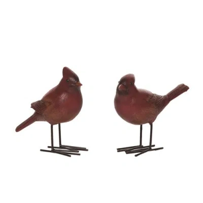 Transpac Resin Detailed Cardinal Set Of Two Christmas Decorations In Red