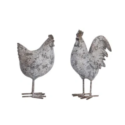 Transpac Resin Distressed Rooster Garden Statue Set Of 2 Multicolored For Spring Home Decor In Gray