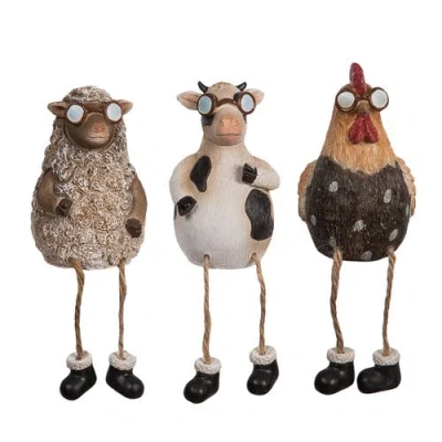 Transpac Resin Farm Animal Shelf Sitters Set Of 3 Multicolored For Spring Home Decor