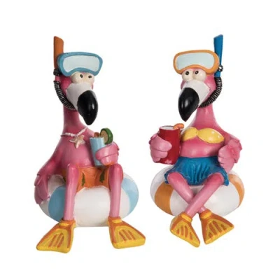 Transpac Resin Flamingo Figurines Set Of 2 Multicolored For Spring Home Decor In Pink