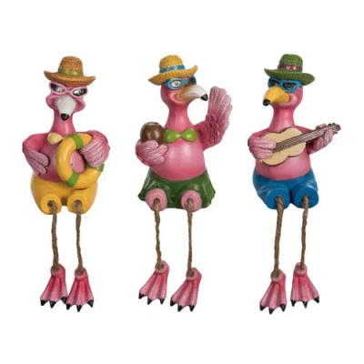 Transpac Resin Flamingo Shelf Sitters Set Of 3 Multicolored For Spring Home Decor