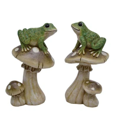 Transpac Resin Frog On Mushroom Set Of 2 Multicolored For Spring Home Decor