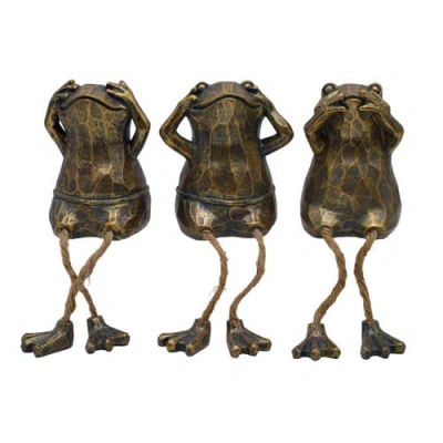 Transpac Resin Frog Sitters Set Of 3 Bronze For Spring Home Decor In Green