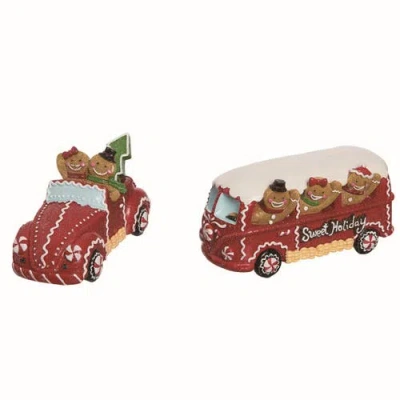 Transpac Resin Gingerbread Sweet Ride Figurine Set Of 2 Christmas Decor In Red