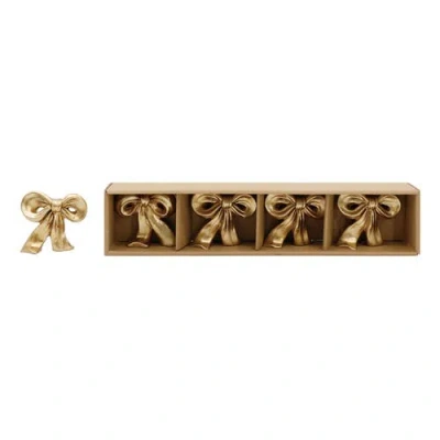 Transpac Resin Gold Bow Placecard Holder Set Of 4 For Display And Entertaining