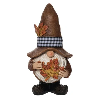 Transpac Resin Green Harvest Farmer Gnome Figurine In Brown