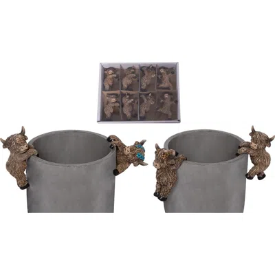 Transpac Resin Highland Cow Plant Hangers In Gray