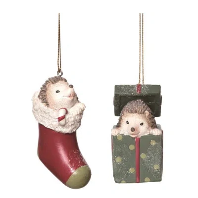 Transpac Resin Holiday Hedgehog Ornament Set Of 2 Christmas Decor In Green