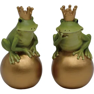 Transpac Resin King Frogs On Sphere Set Of 2 Green And Gold For Spring Home Decor