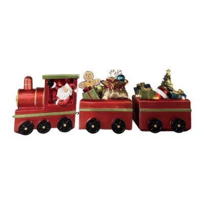 Transpac Resin Led Train With Santa Set Of 3 Decorative Sculptures In Red