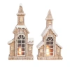 Transpac Resin Light Up Snowy Steeple Set Of 2 Christmas Decor In Brown
