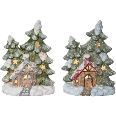Transpac Resin Light Up Woodland Cottage Scene Figurine Set Of 2 In Multi