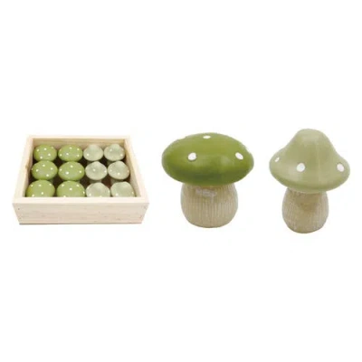 Transpac Resin Mini Green Mushrooms Set Of 12 For Spring Home Decor