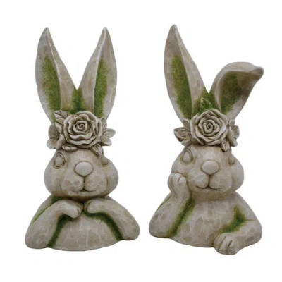 Transpac Resin Mossy Bunny Bust Set Of 2 Multicolored For Spring Home Decor In Brown