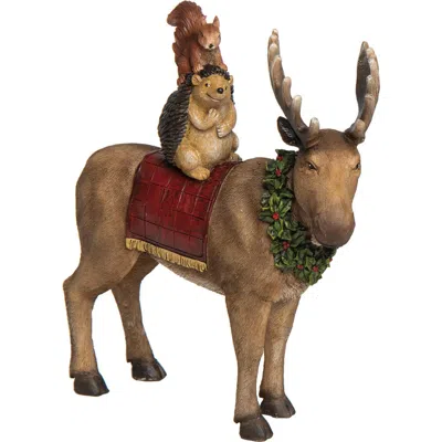 Transpac Resin Multicolored Christmas Moose And Critter Figurine In Brown