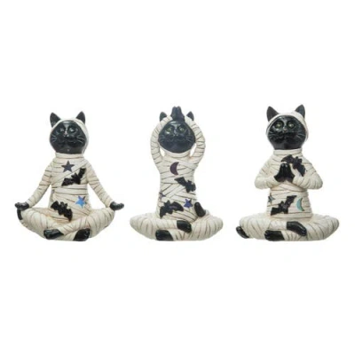 Transpac Resin Mummy Cat Figurine Set Of 3 Halloween Decor In White