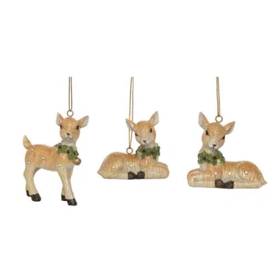 Transpac Resin Nostalgic Reindeer Ornament Set Of 3 Christmas Decor In Brown