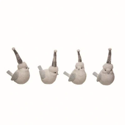 Transpac Resin Plaid Hat Snowbirds Set Of Christmas Home Decorations In White