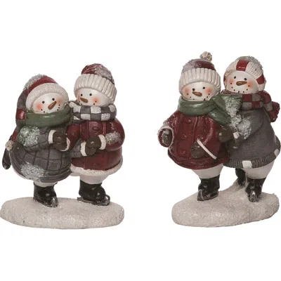 Transpac Resin Quilted Skating Snowman Figurine Set Of Two Christmas Decor In Multi