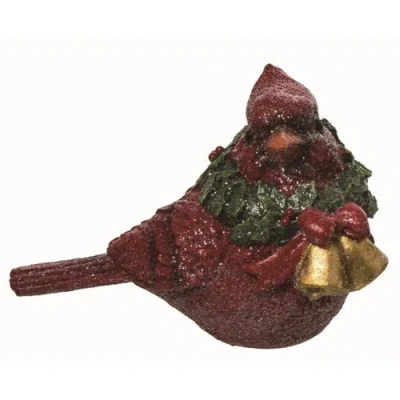 Transpac Resin Red Christmas Cardinal With Wreath Figurine