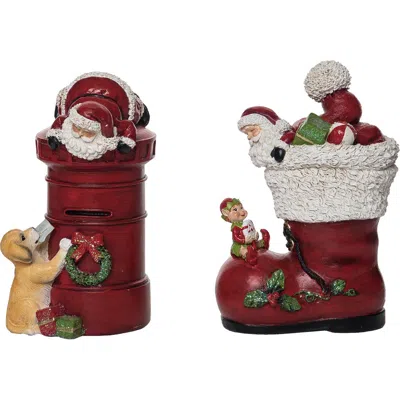 Transpac Resin Santa And Friends Figurine Set Christmas Home Decorations In Red