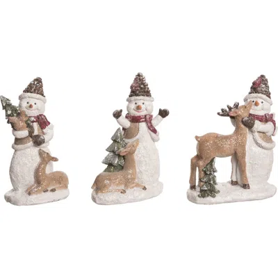 Transpac Resin Sweet Forest Snowman Figurine Set Of 3 Christmas Decor In White