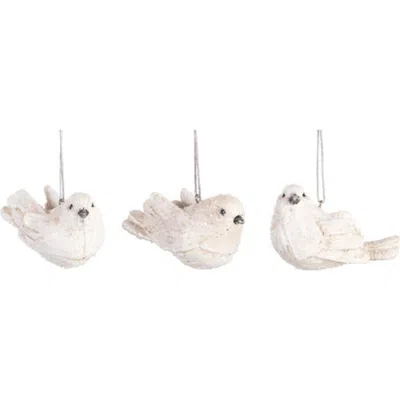 Transpac Resin White And Pewter Bird Ornament Set Of Three Christmas Decor