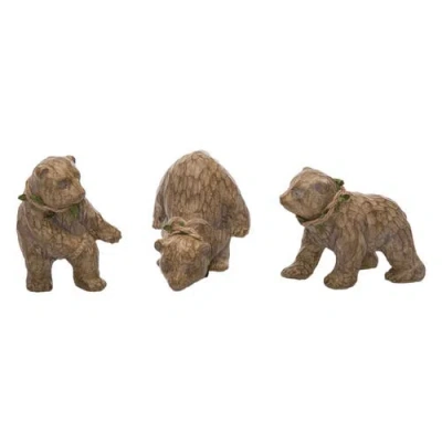 Transpac Resin Wood Carved Bear Figurine Set Of Christmas Decorations In Brown
