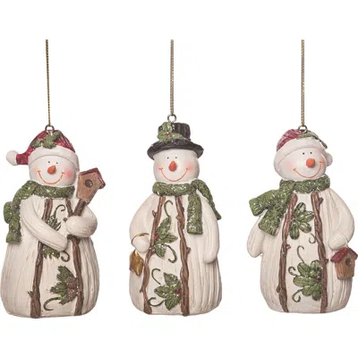 Transpac Resin Wood Carved Snowman Ornament Set Of Christmas Decor In White