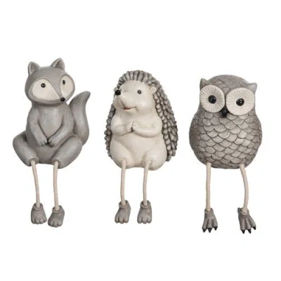 Transpac Resin Woodland Critter Shelf Sitters Set Of 3 Multicolored For Spring Home Decor In Gray