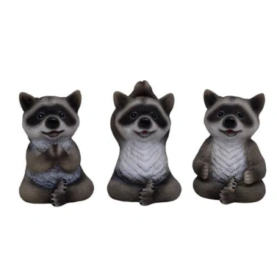 Transpac Resin Yoga Raccoon Figurines Set Of 3 Grey And Black For Spring Home Decor