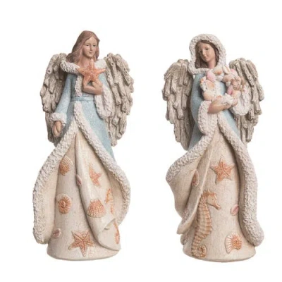 Transpac Seaside Angel Figurine Set Of 2 Coastal Decorative Objects In Sand