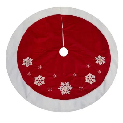 Transpac Season's Designs  48in Christmas Red White Snowflake Tree Skirt