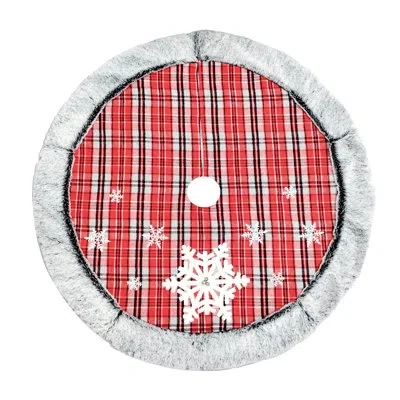 Transpac Season's Designs 48in Fur Snow Tree Skirt Christmas Décor In Red