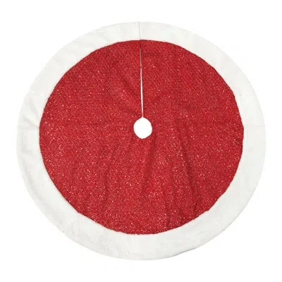 Transpac Season's Designs 48in Red Glitter Silk & Beads Christmas Tree Skirt