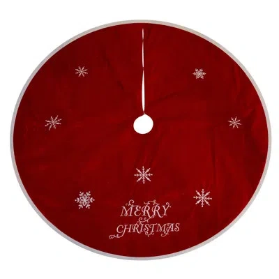 Transpac Season's Designs  48in Red Merry Christmas Embroidered Tree Skirt