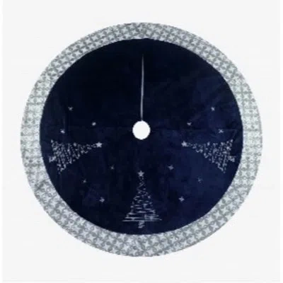 Transpac Season's Designs 54in Blue Tree Skirt With Tree Design