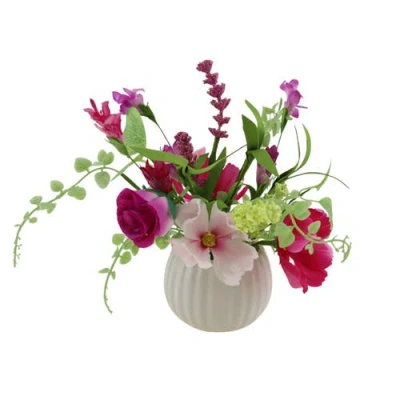 Transpac Season's Designs Artificial Flower Arrangement, 8" Pink Spring Flower Bowl, Modern, Tableto In Multi