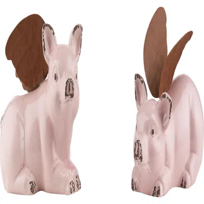 Transpac Set Of 2 Medium Pink Ceramic Flying Piggies With Wings 4.0in Home Decor Spring Summer Decor