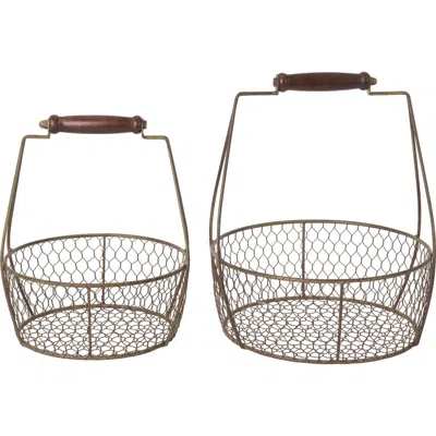 Transpac Set Of 2 Metal 12.5 Inch Black And Rustic White Decorative Baskets For Spring Home Decor
