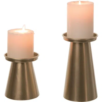 Transpac Set Of 2 Metal 7 Inch Bronze Spring Candle Pillars Elegant Candle Holders For Home Decor In Brown